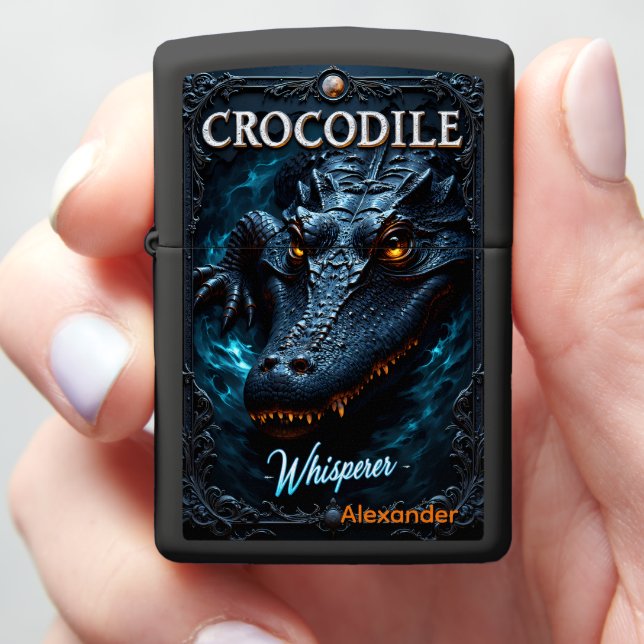 Crocodile Personalized Midnight Scales Blue Zippo Lighter (In Hand)