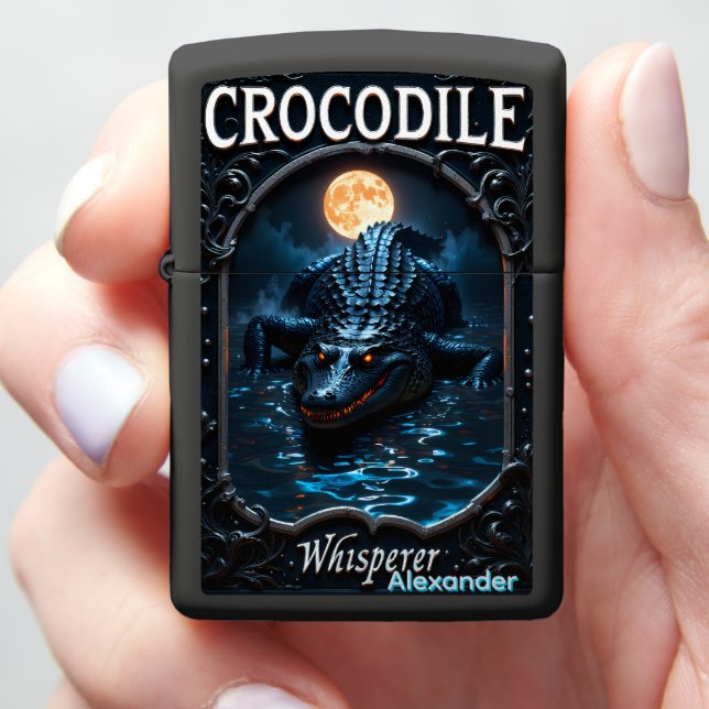 Crocodile Personalized Midnight Submerged Moon Zippo Lighter (In Hand)