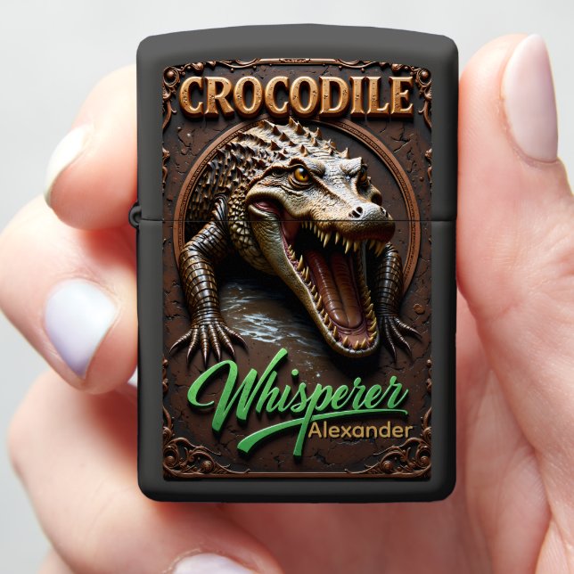 Crocodile Personalized Primeval Bronze Fury Zippo Lighter (In Hand)