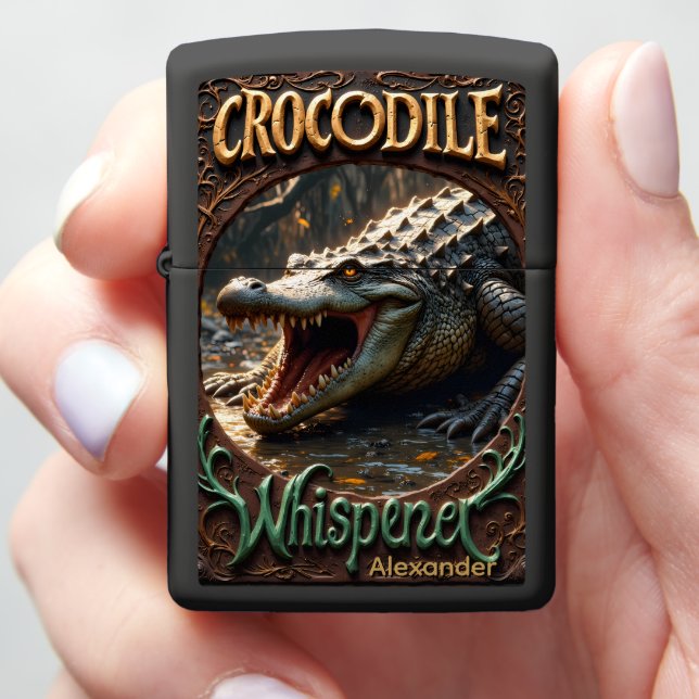 Crocodile Personalized Primeval Earthy Rage Zippo Lighter (In Hand)