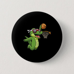 Crocodile Playing Basketball Alligator Basketball  Button