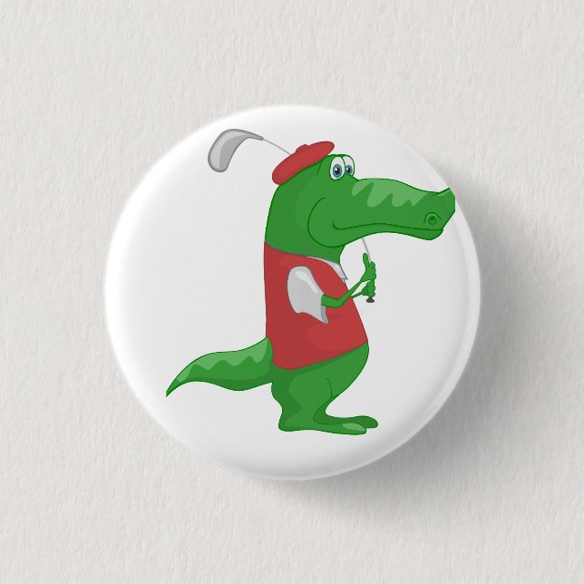 Crocodile Playing Golf Button (Front)