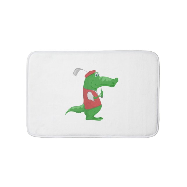 Crocodile playing golf cartoon bathroom mat (Front)