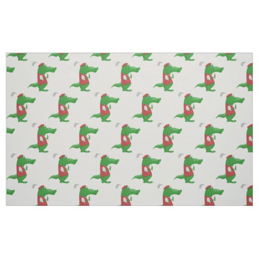 Crocodile playing golf cartoon fabric