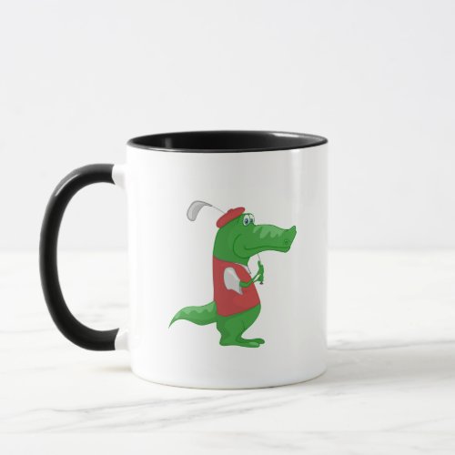 Crocodile playing golf cartoon mug