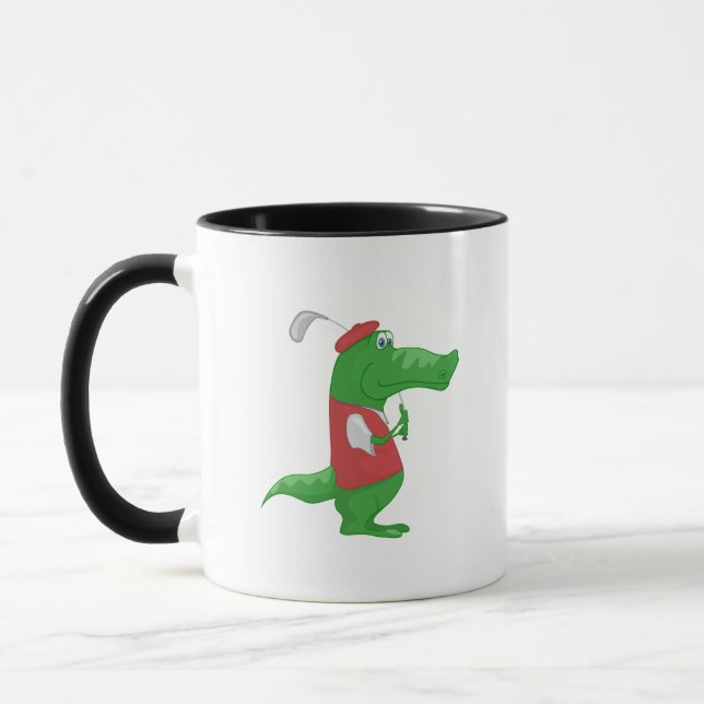 Crocodile playing golf cartoon mug (Left)