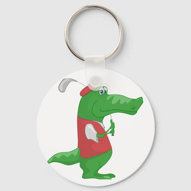 Crocodile Playing Golf Keychain (Front)