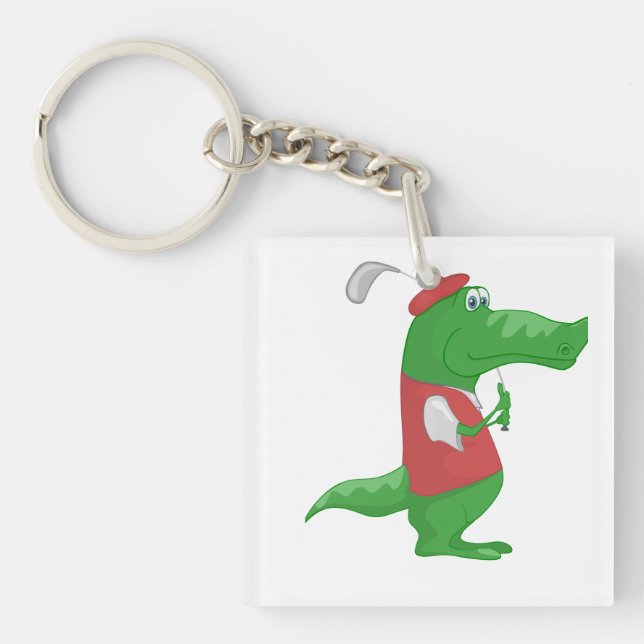 Crocodile Playing Golf Keychain (Front)