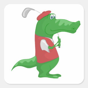 Crocodile Playing Golf Square Sticker