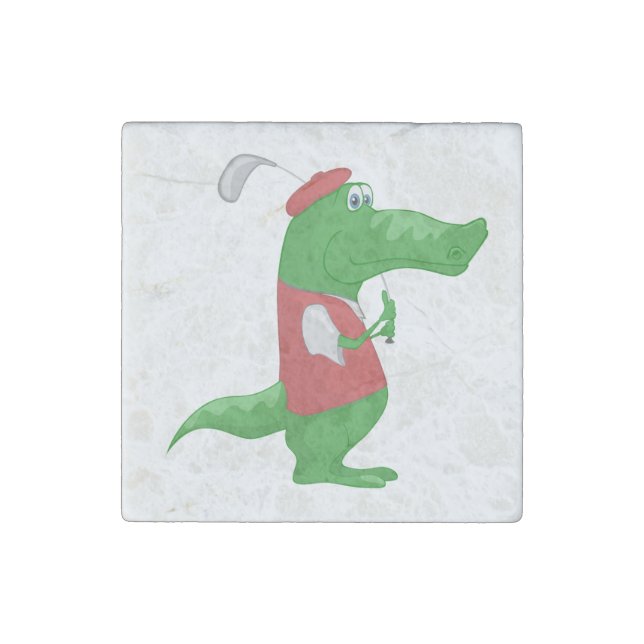 Crocodile Playing Golf Stone Magnet (Front)