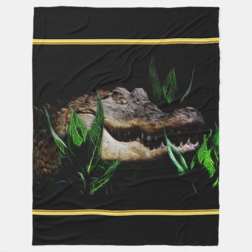 Crocodile predator head with gold foil texture fleece blanket