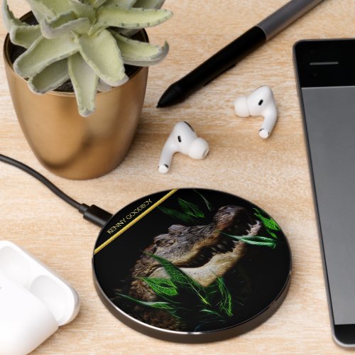 Crocodile predator head with gold foil texture  wireless charger 