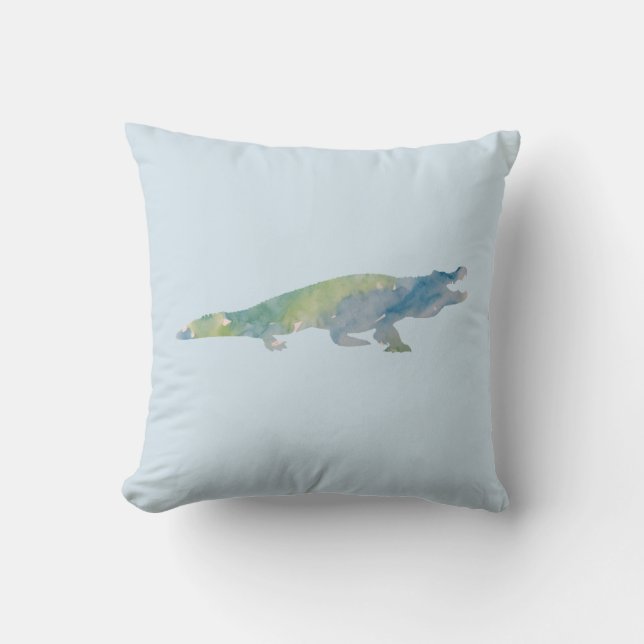 Crocodile Reptile Watercolor Painting Throw Pillow (Front)