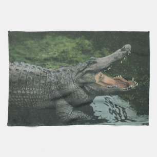 Crocodile Reptiles, Vintage Marine Animal Life Kitchen Towel