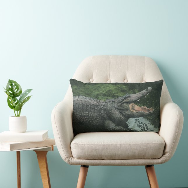 Crocodile Reptiles, Vintage Marine Animal Life Lumbar Pillow (Chair)