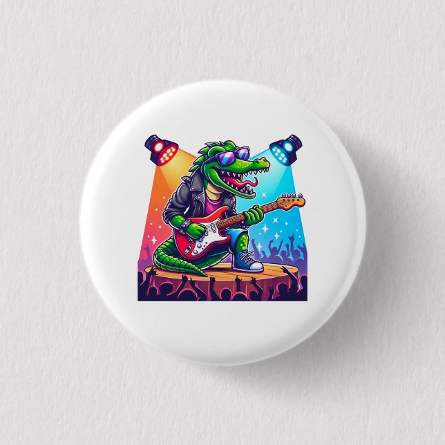 Crocodile rockstar cool art  button (Front)