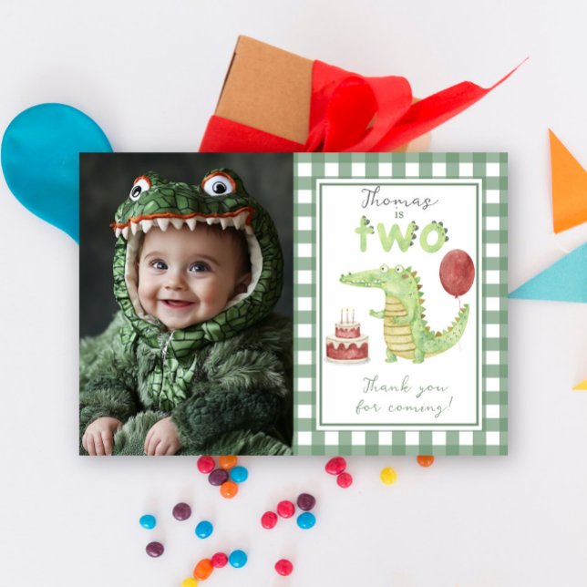 Crocodile Second Birthday thank You Card (Creator Uploaded)