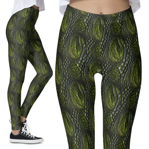 Crocodile Skin Dragon Scales Green Swamp Monster Leggings