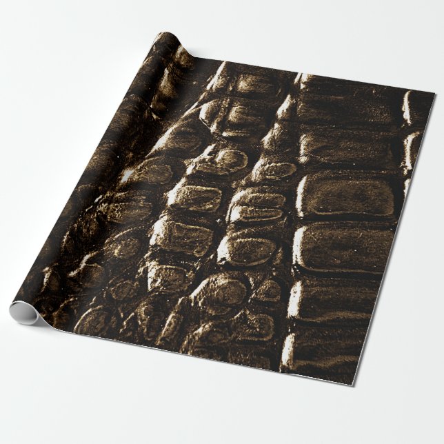 Crocodile Skin Wrapping Paper Black, Brown (Unrolled)