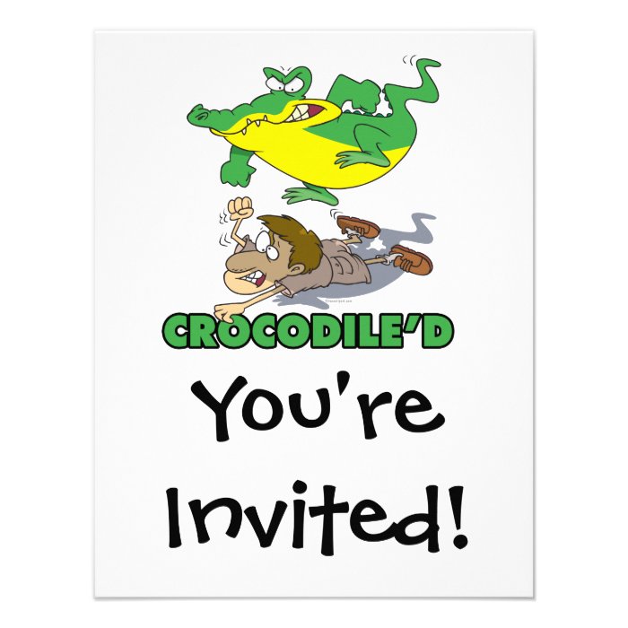 crocodile stomping on hunter cartoon invitation