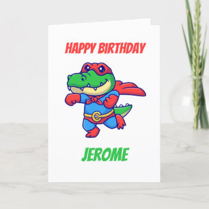 Crocodile super hero kids superhero birthday cards