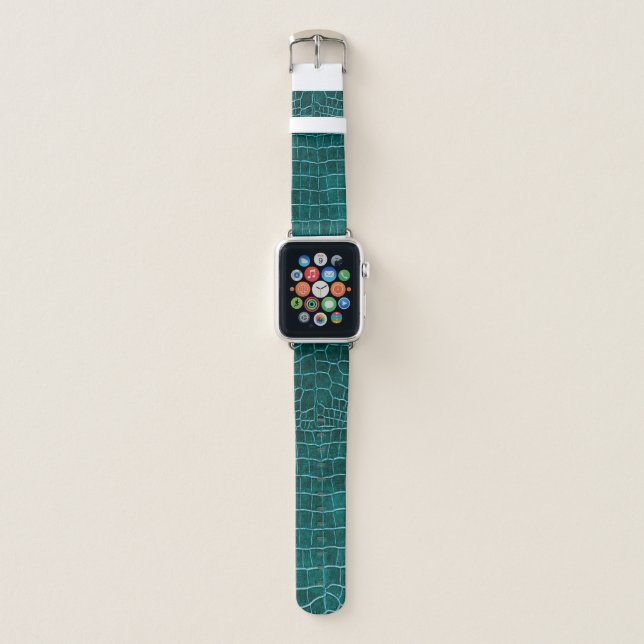Crocodile Teal Faux Leather Pattern Apple Watch Band (Front)