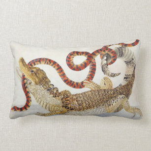 Crocodile V. Snake Reptile 20" Pillow Orange/Red