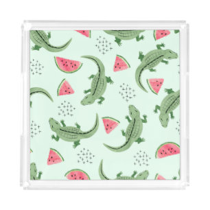 Crocodile Watermelon, Abstract Vintage Pattern. Acrylic Tray
