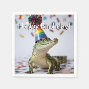 Crocodile Wearing a Rainbow Birthday Party Hat Napkins