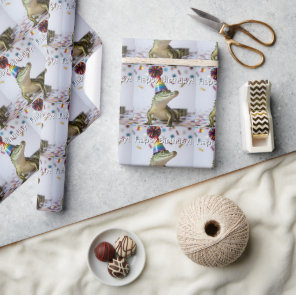 Crocodile Wearing a Rainbow Birthday Party Hat Wrapping Paper