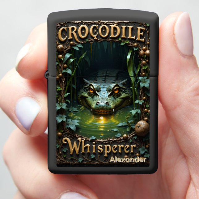 Crocodile Whisperer Viny Marsh Black Case Zippo Lighter (In Hand)