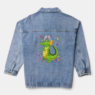Crocodile With Bunny Ears Funny Egg Hunting Easter Denim Jacket
