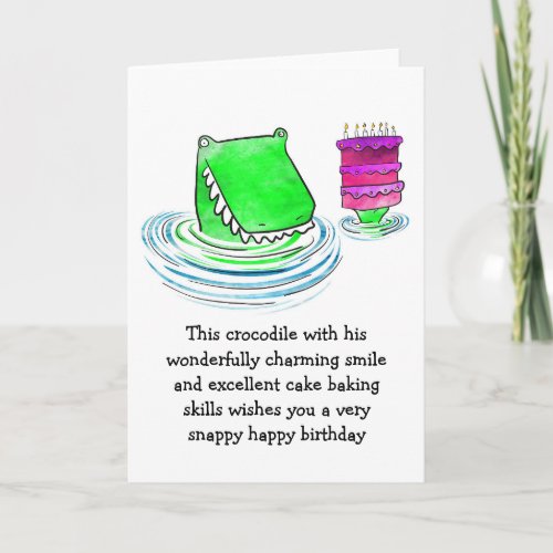Crocodile with cake birthday card