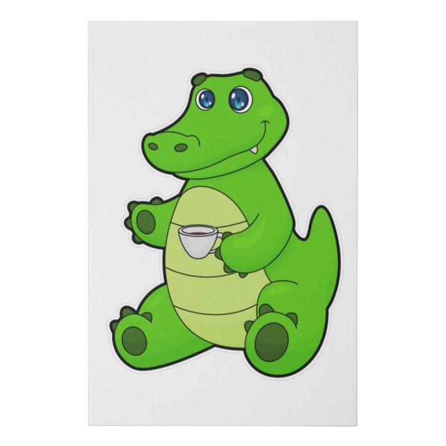 Crocodile with Cup of Coffee Faux Canvas Print (Front)