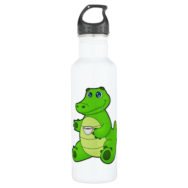 Crocodile with Cup of Coffee Stainless Steel Water Bottle (Front)