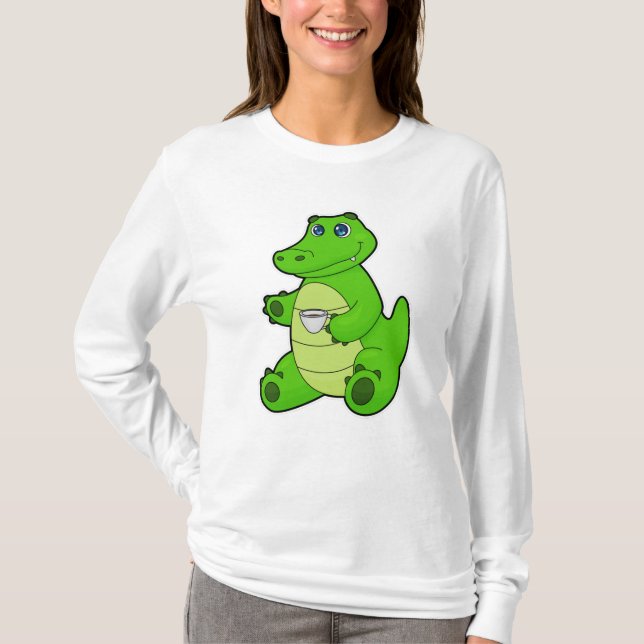 Crocodile with Cup of Coffee T-Shirt (Front)