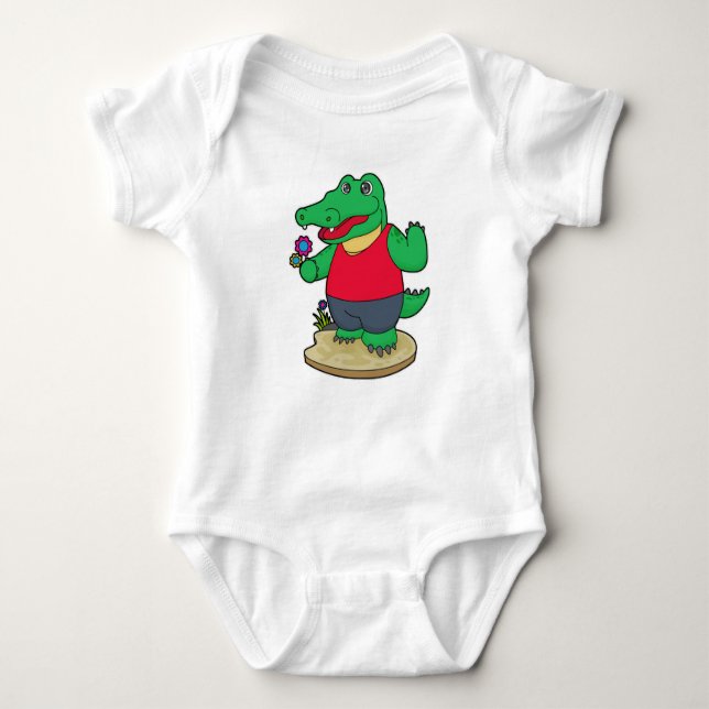 Crocodile with Flowers Baby Bodysuit (Front)