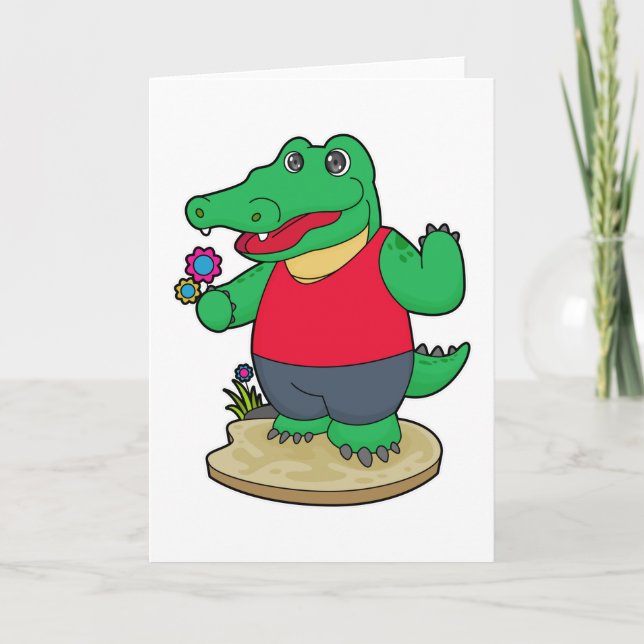 Crocodile with Flowers Card (Front)