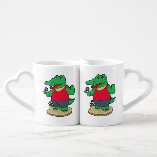 Crocodile with Flowers Coffee Mug Set