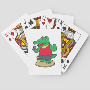Crocodile with Flowers Poker Cards