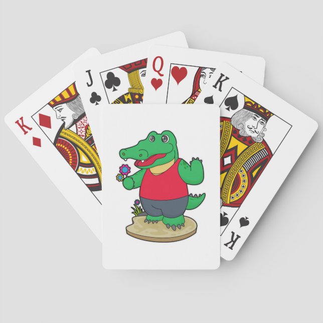 Crocodile with Flowers Poker Cards (Back)