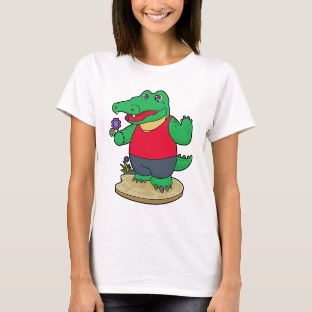 Crocodile with Flowers T-Shirt (Front)