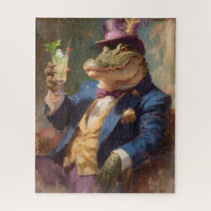 Crocodile with Mojito Whimsical Victorian Image Jigsaw Puzzle