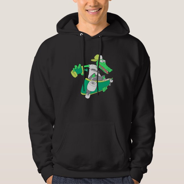 Crocodile with skateboard skateboarding skater boy hoodie (Front)