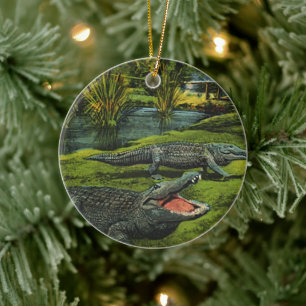 Crocodiles, Vintage Marine Life Reptiles Animals Ceramic Ornament