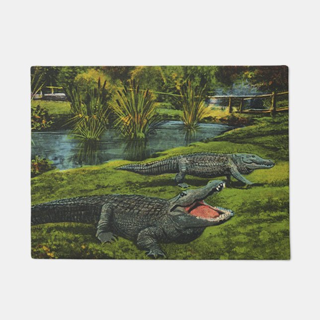 Crocodiles, Vintage Marine Life Reptiles Animals Doormat (Front)