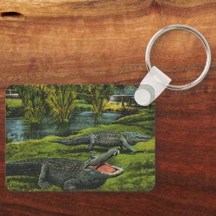 Crocodiles, Vintage Marine Life Reptiles Animals Keychain