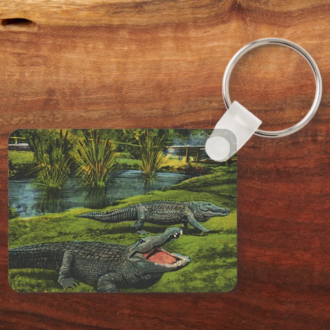 Crocodiles, Vintage Marine Life Reptiles Animals Keychain (Front)