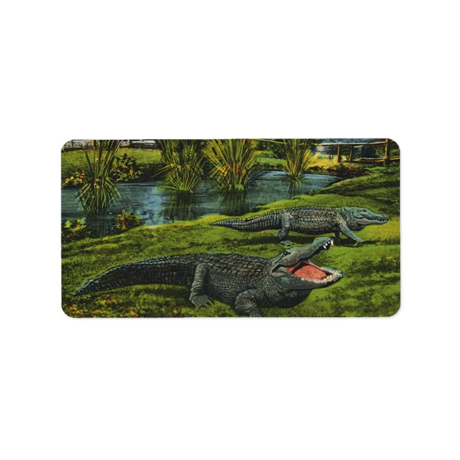 Crocodiles, Vintage Marine Life Reptiles Animals Label (Front)