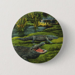 Crocodiles, Vintage Marine Life Reptiles Animals Pinback Button